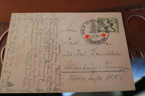 alte Postkarte - Olympia 1936 - Zeppelin über der Strasse Unter den Linden